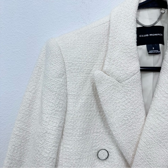 Club Monaco Cream Double Breasted Textured Tweed Blazer Academia Classic Size 2 - Picture 4 of 7